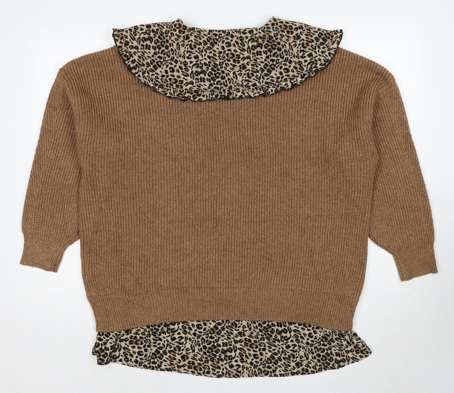 NEXT Womens Brown Collared Viscose Pullover Jumper Size L - Leopard Pattern