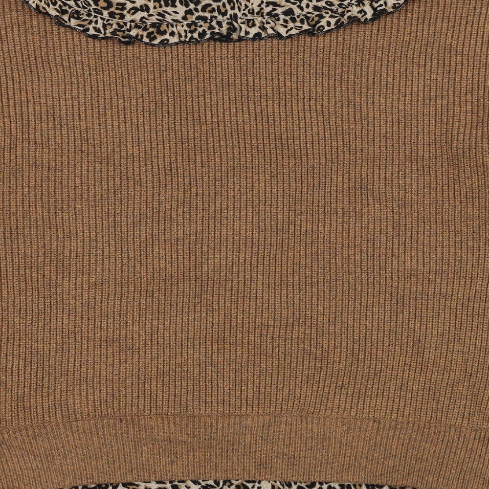 NEXT Womens Brown Collared Viscose Pullover Jumper Size L - Leopard Pattern