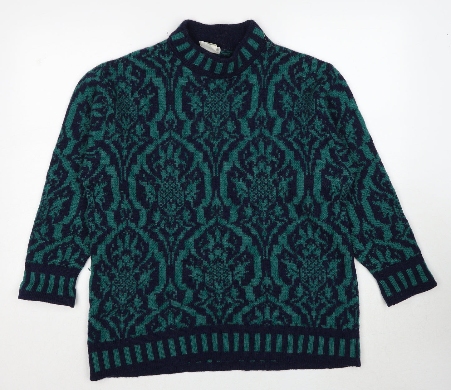 Laura Ashley Womens Green High Neck Geometric Wool Pullover Jumper Size S - Size S/M