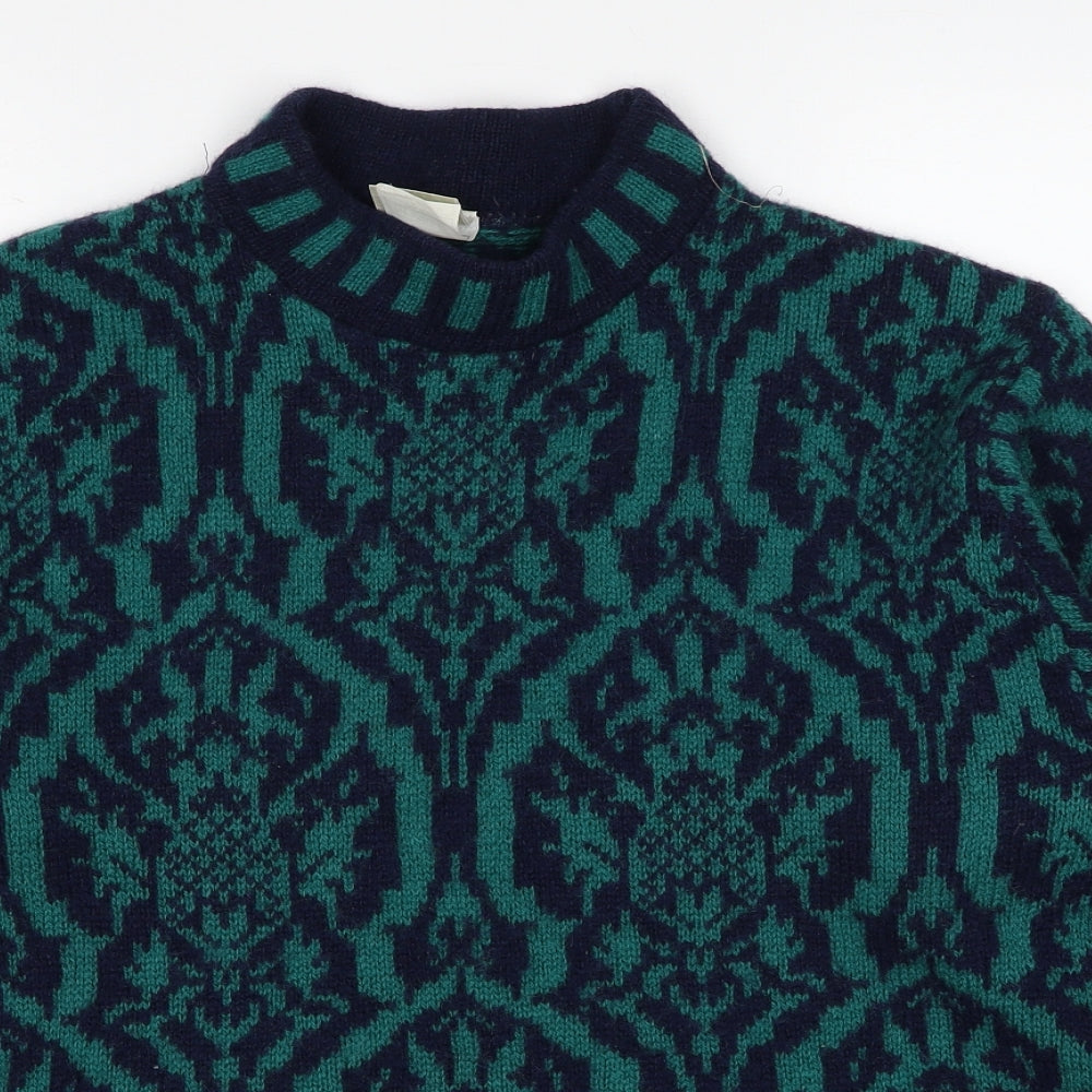 Laura Ashley Womens Green High Neck Geometric Wool Pullover Jumper Size S - Size S/M