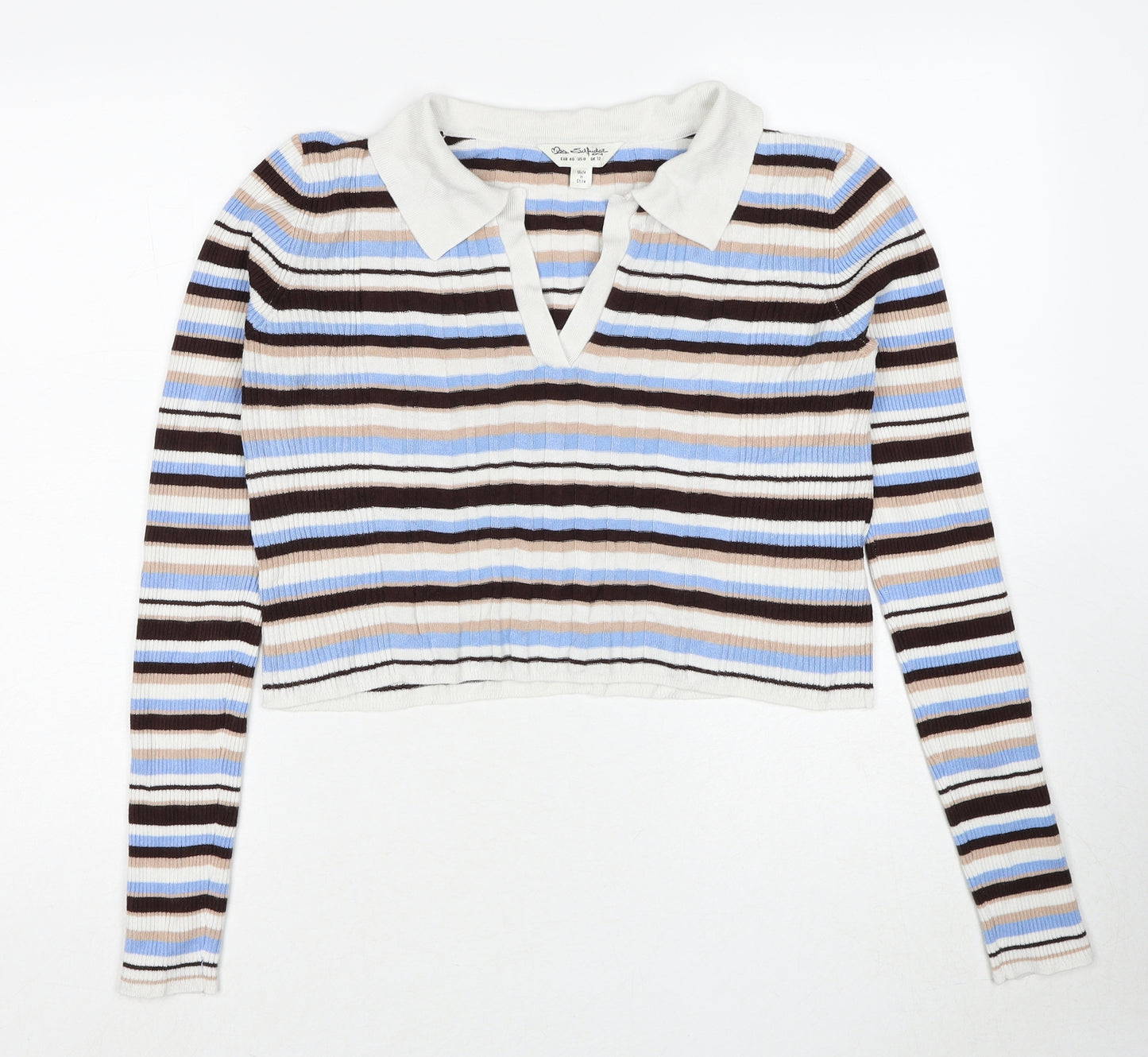 Miss Selfridge Womens Multicoloured Collared Striped Viscose Pullover Jumper Size 12