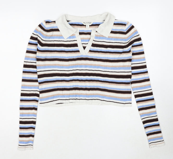 Miss Selfridge Womens Multicoloured Collared Striped Viscose Pullover Jumper Size 12