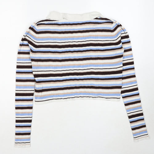 Miss Selfridge Womens Multicoloured Collared Striped Viscose Pullover Jumper Size 12