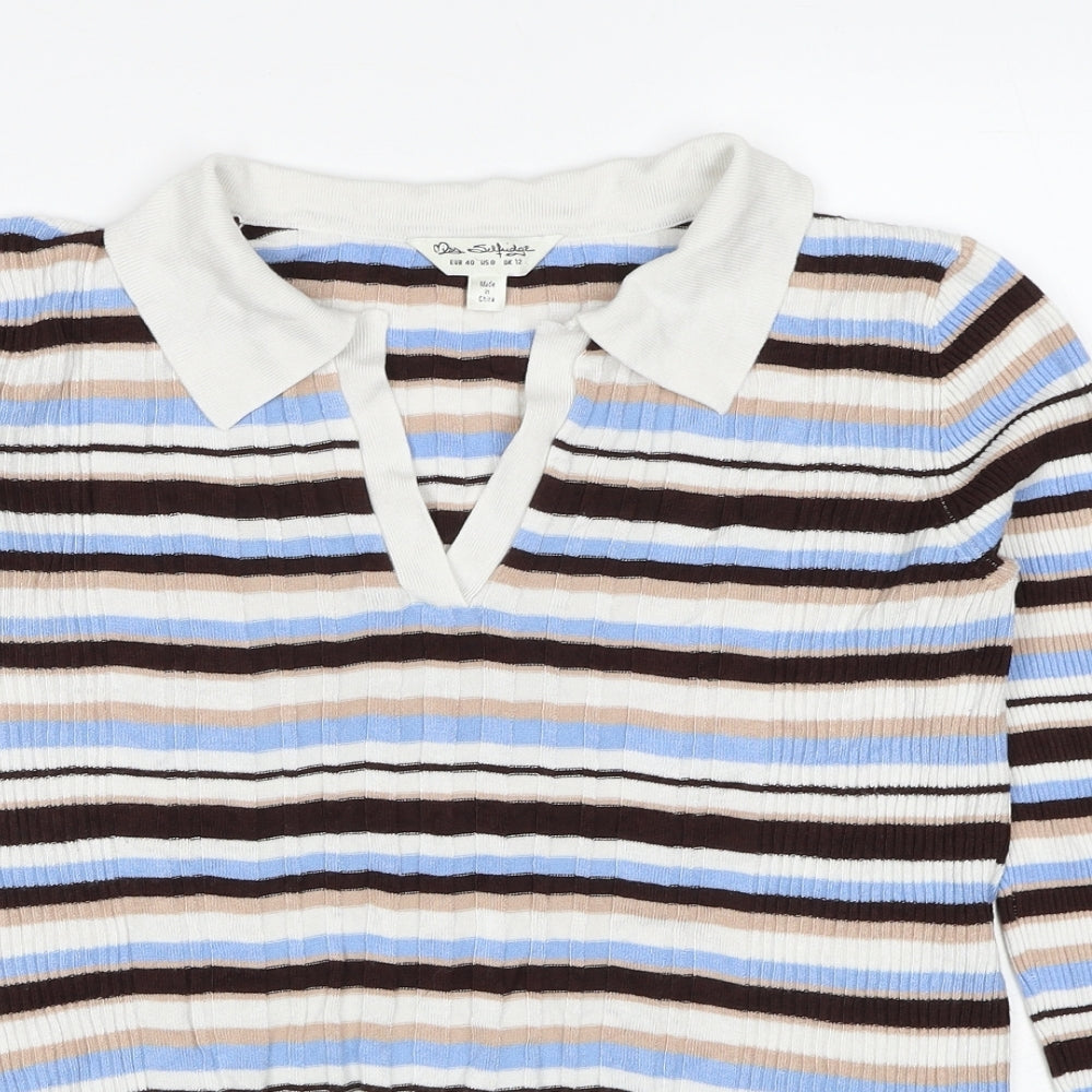 Miss Selfridge Womens Multicoloured Collared Striped Viscose Pullover Jumper Size 12