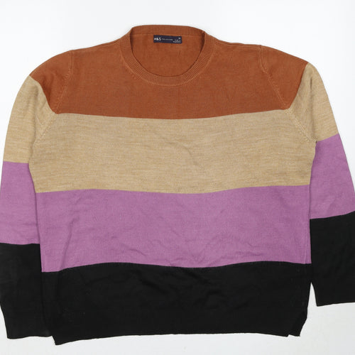 Marks and Spencer Womens Multicoloured Round Neck Striped Acrylic Pullover Jumper Size 14