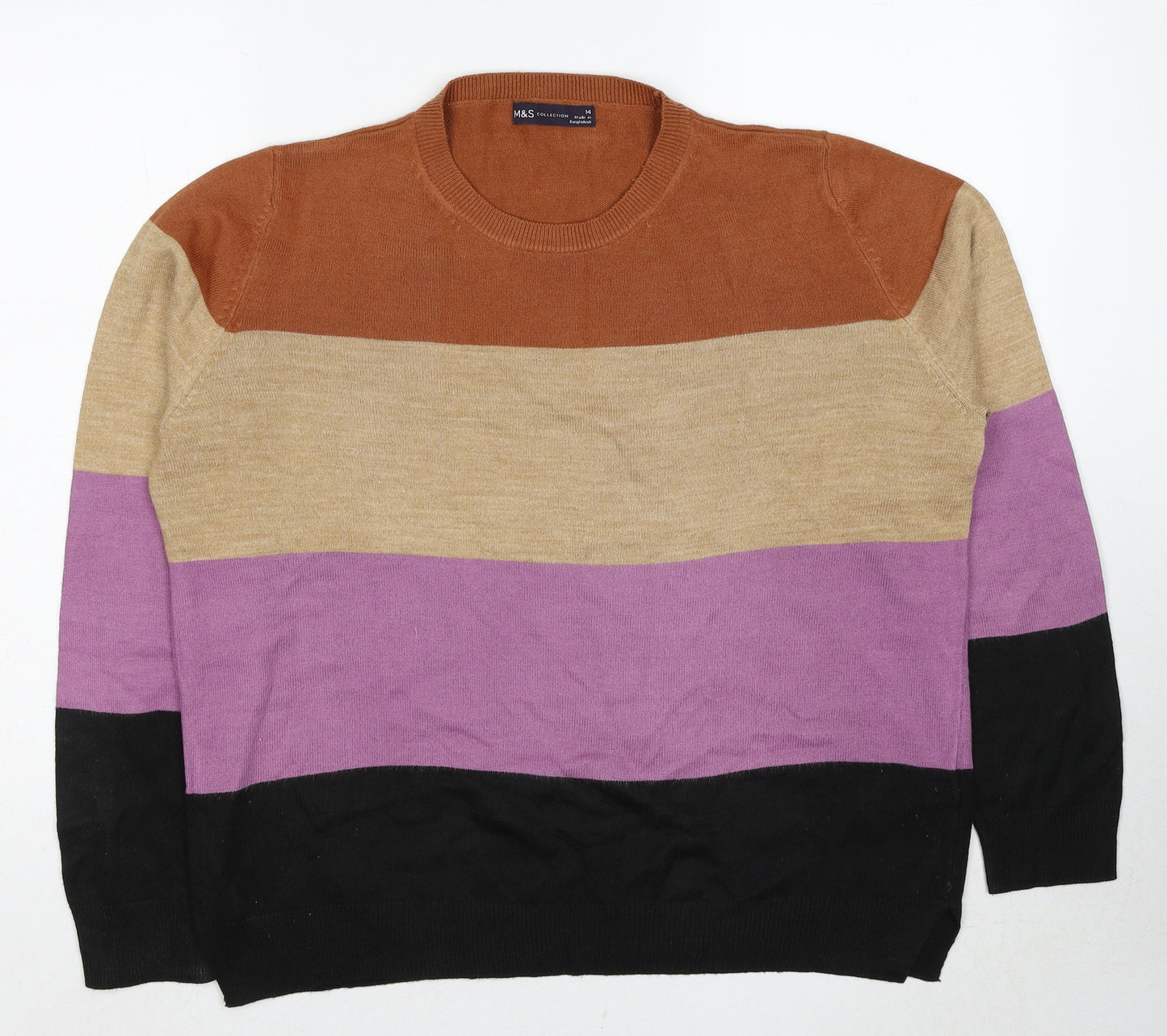 Marks and Spencer Womens Multicoloured Round Neck Striped Acrylic Pullover Jumper Size 14