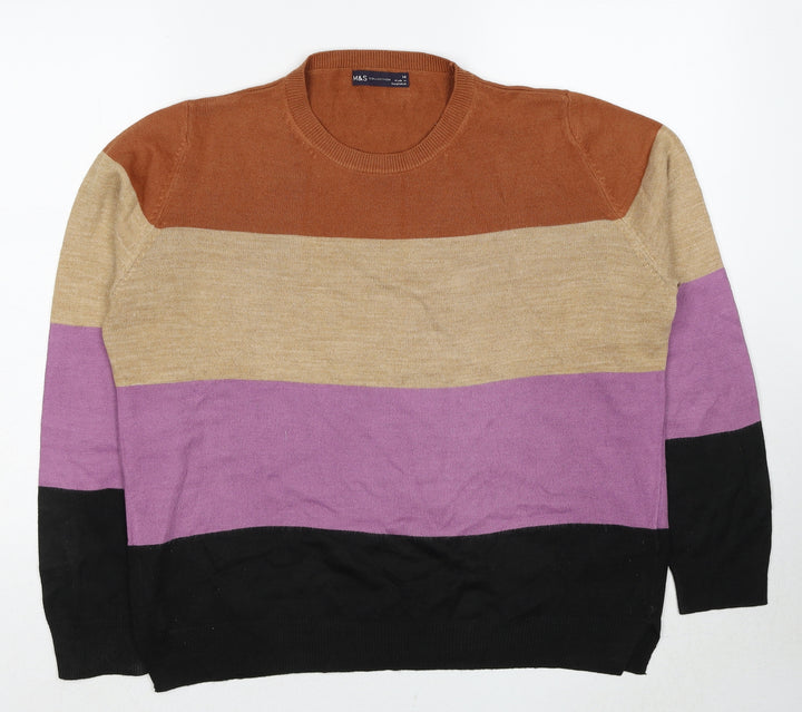 Marks and Spencer Womens Multicoloured Round Neck Striped Acrylic Pullover Jumper Size 14