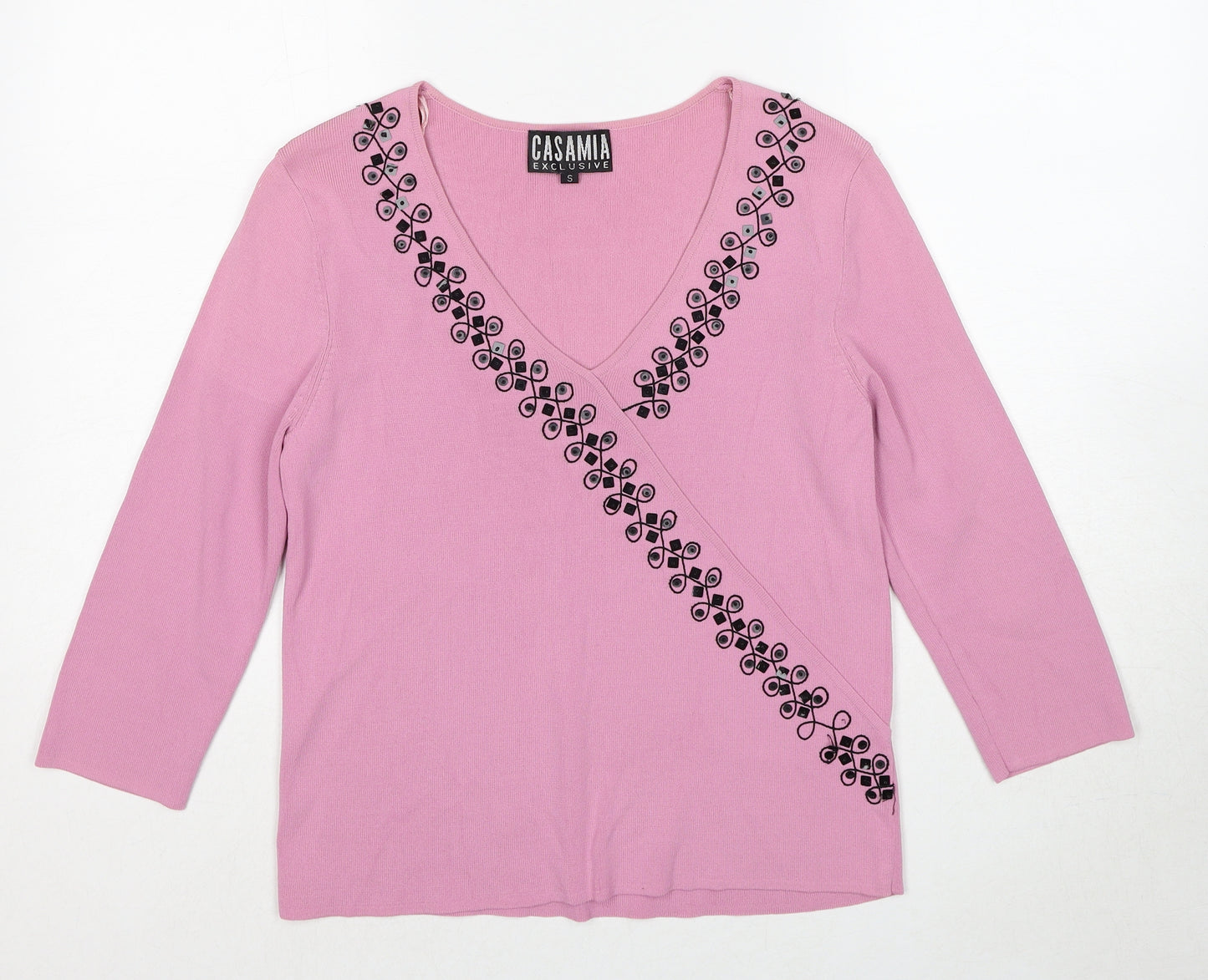 Casamia Womens Pink V-Neck Viscose Pullover Jumper Size S