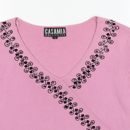 Casamia Womens Pink V-Neck Viscose Pullover Jumper Size S