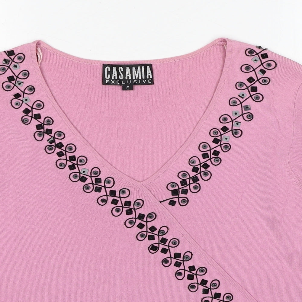 Casamia Womens Pink V-Neck Viscose Pullover Jumper Size S