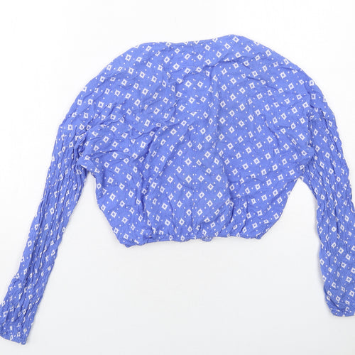 Chloe & Katie Womens Blue Geometric Viscose Basic Blouse Size XS V-Neck