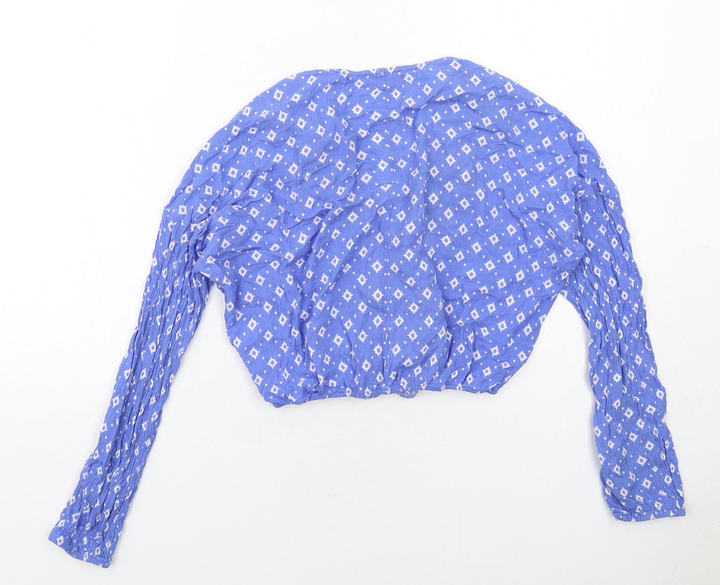 Chloe & Katie Womens Blue Geometric Viscose Basic Blouse Size XS V-Neck