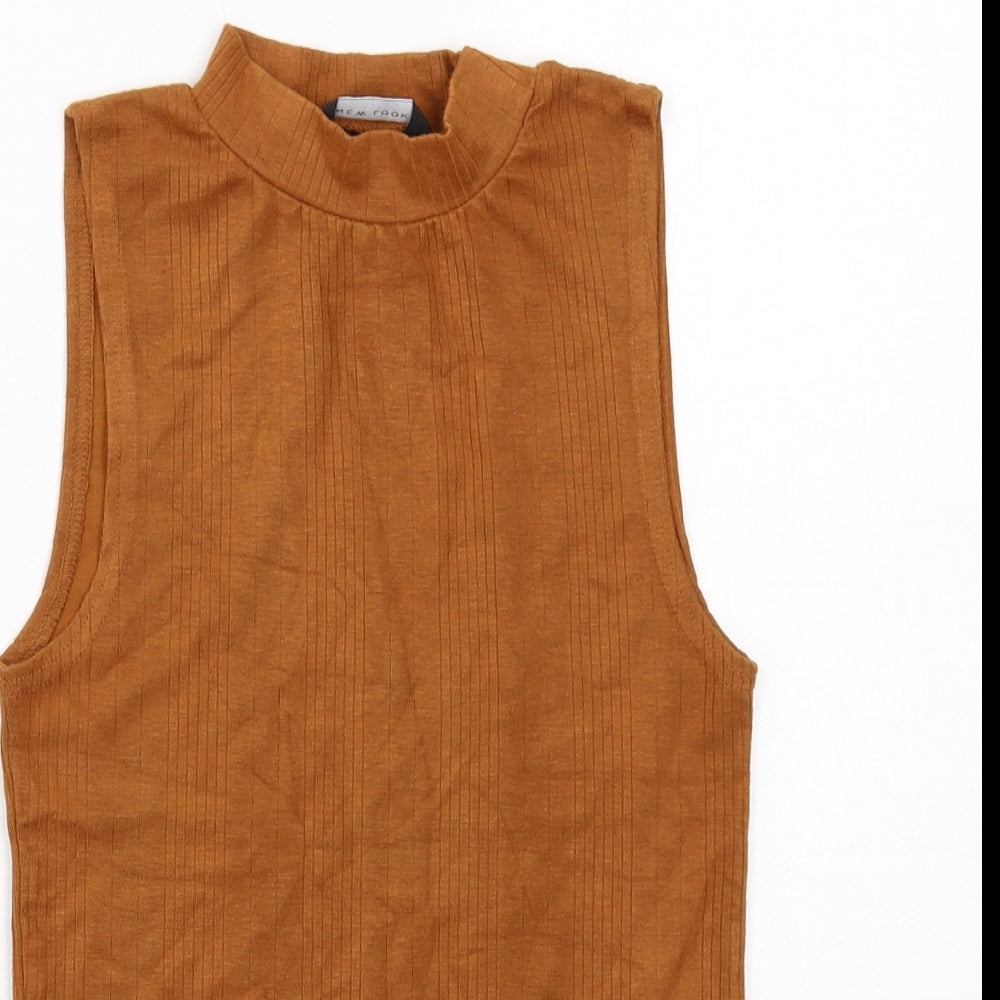 New Look Womens Brown Viscose Basic Tank Size 6 Mock Neck