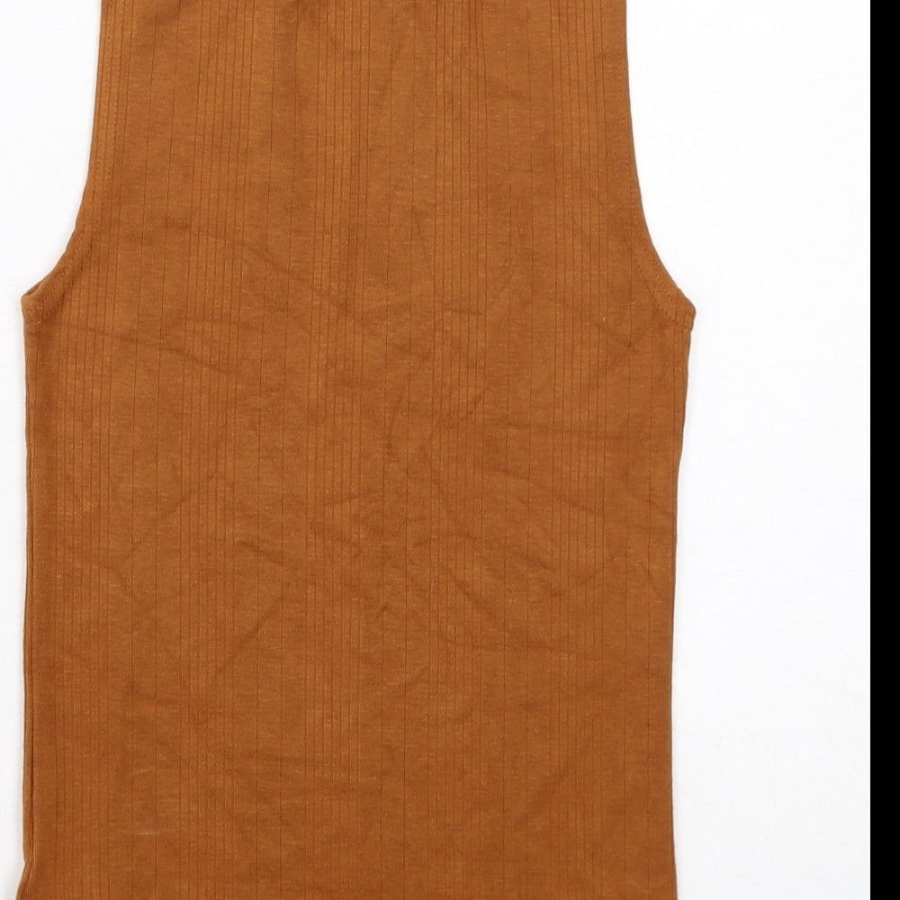 New Look Womens Brown Viscose Basic Tank Size 6 Mock Neck