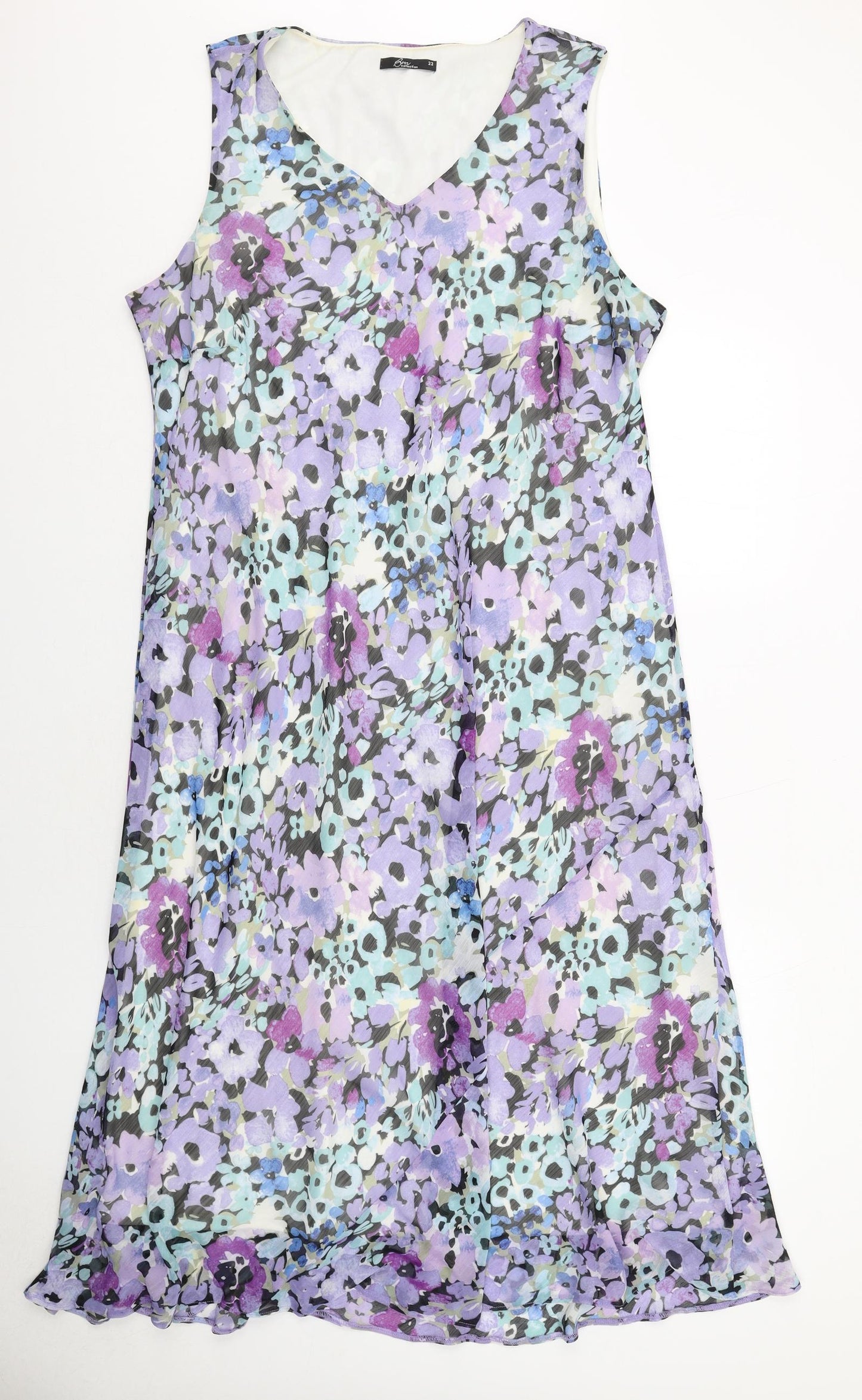 Bonmarché Womens Purple Floral Polyester A-Line Size 22 V-Neck Pullover