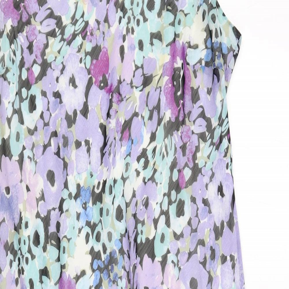 Bonmarché Womens Purple Floral Polyester A-Line Size 22 V-Neck Pullover