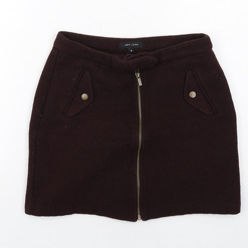 New Look Womens Purple Polyester A-Line Skirt Size 8 Zip