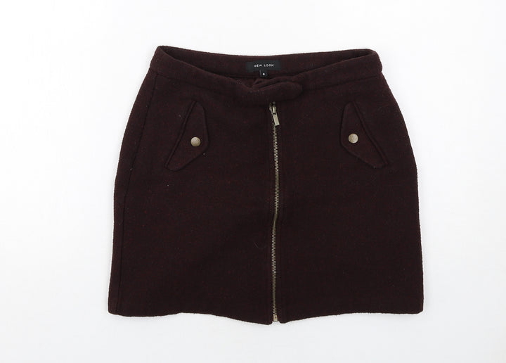 New Look Womens Purple Polyester A-Line Skirt Size 8 Zip
