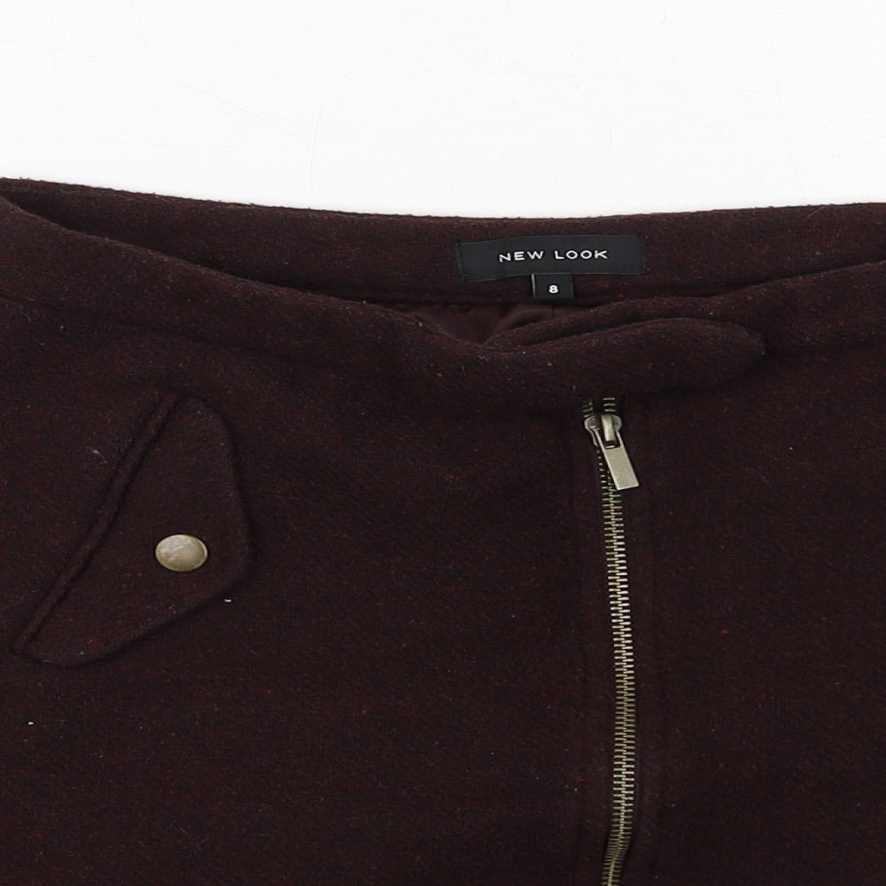 New Look Womens Purple Polyester A-Line Skirt Size 8 Zip