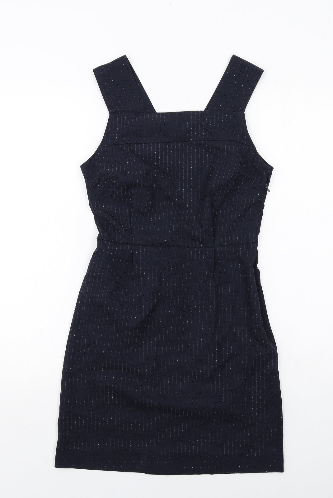 Mango Womens Blue Striped Polyester Shift Size XS Square Neck Zip