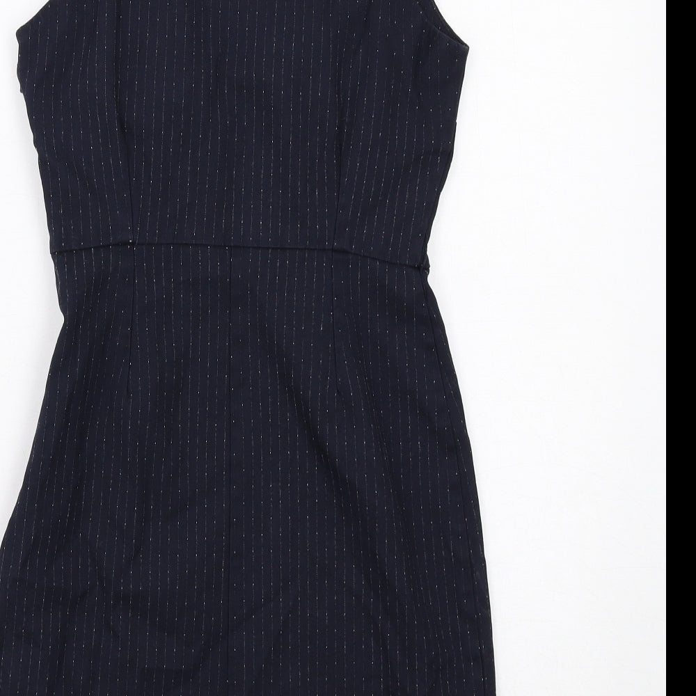 Mango Womens Blue Striped Polyester Shift Size XS Square Neck Zip