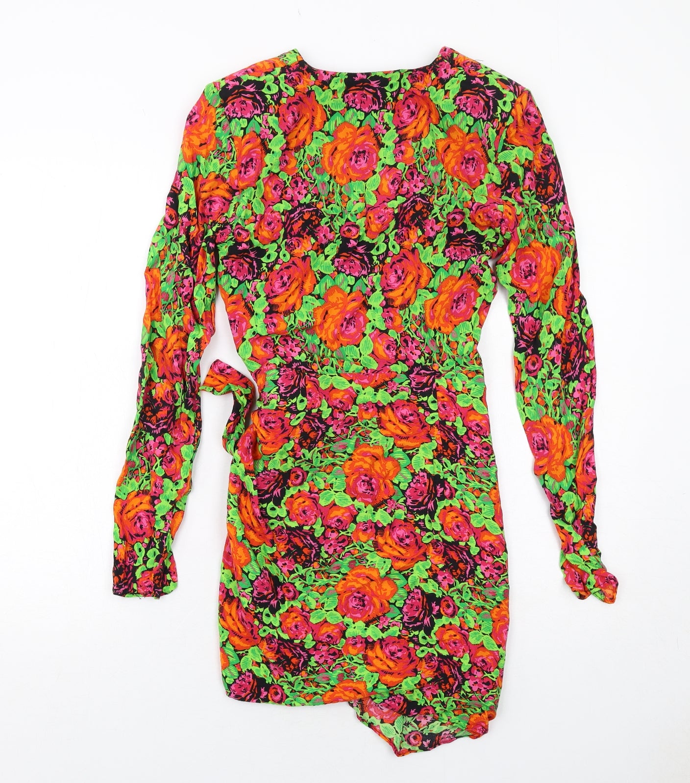 Zara Womens Multicoloured Floral Viscose Shift Size XS V-Neck Zip