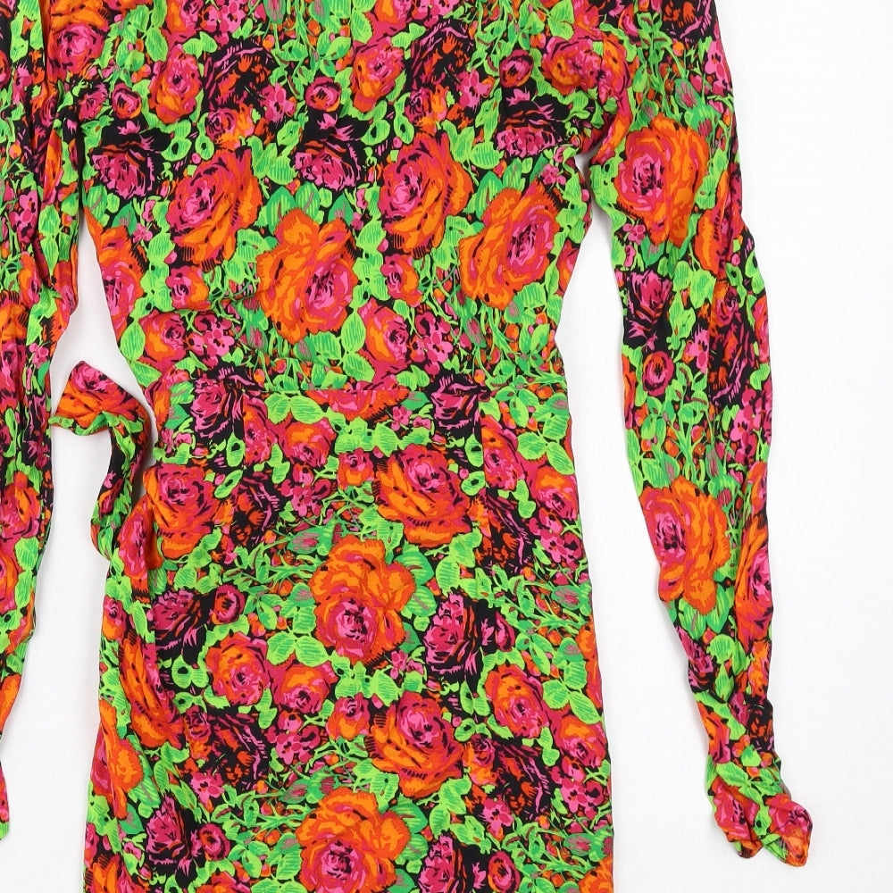 Zara Womens Multicoloured Floral Viscose Shift Size XS V-Neck Zip