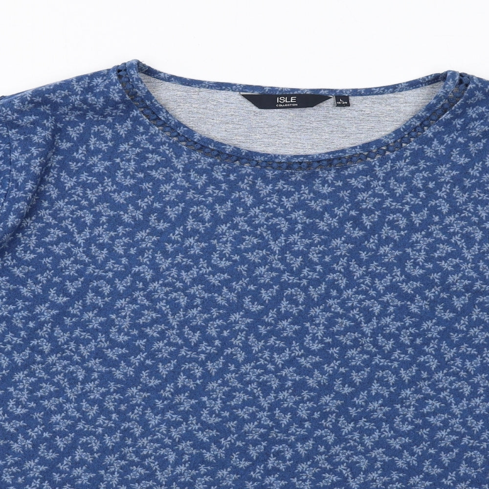 EWM Womens Blue Floral Polyester Basic T-Shirt Size 18 Round Neck - Size 18-20