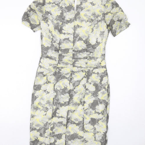Marks and Spencer Womens Grey Geometric Polyester Shift Size 12 Round Neck Button