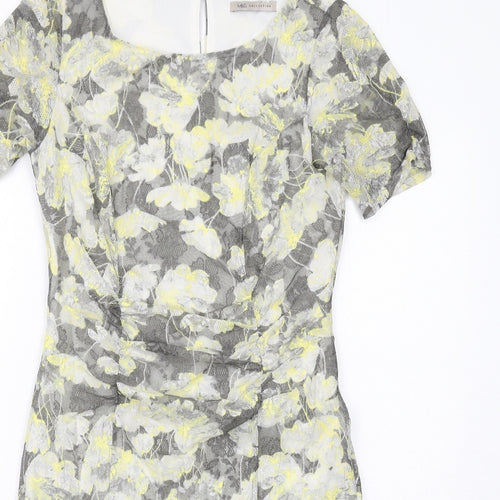 Marks and Spencer Womens Grey Geometric Polyester Shift Size 12 Round Neck Button