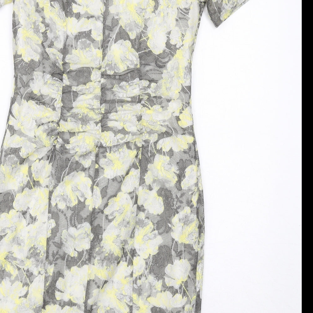 Marks and Spencer Womens Grey Geometric Polyester Shift Size 12 Round Neck Button