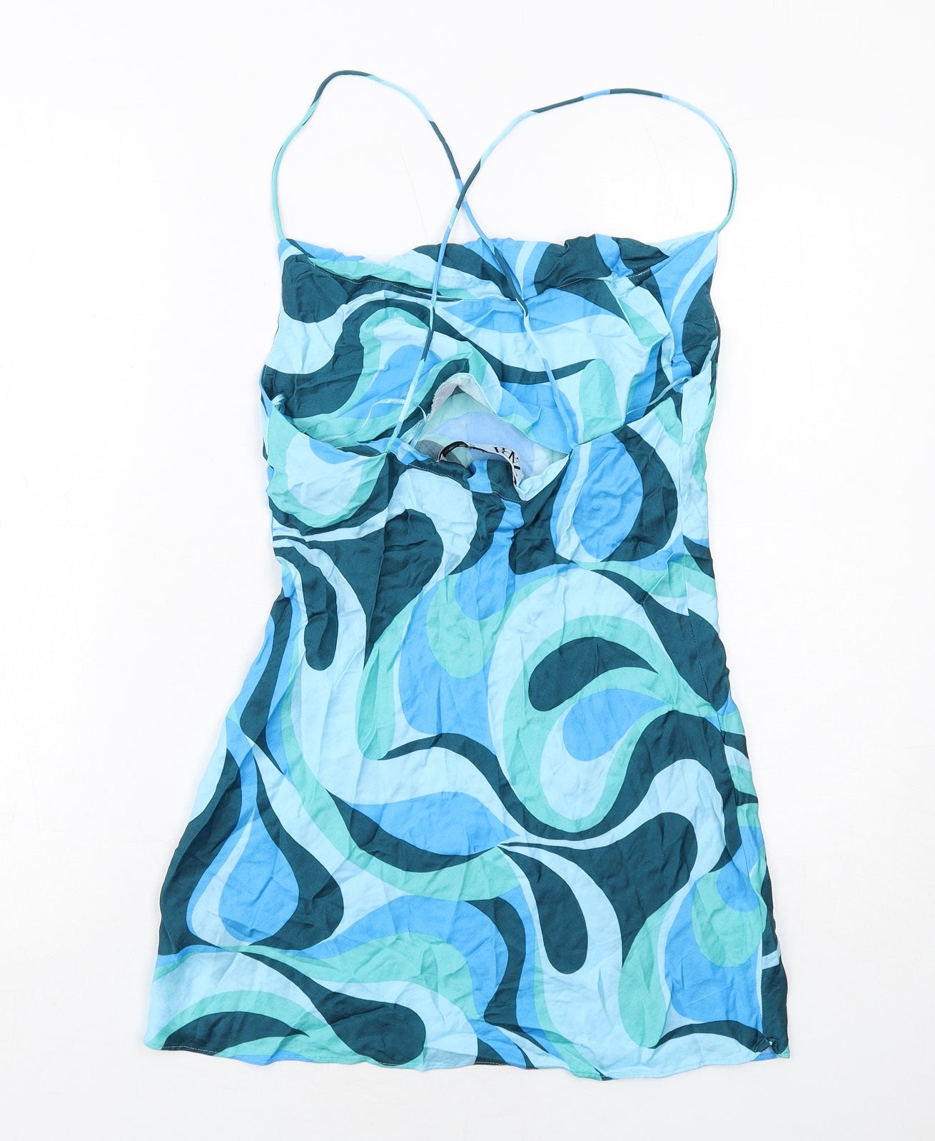 Zara Womens Blue Geometric Viscose Mini Size S Square Neck Pullover