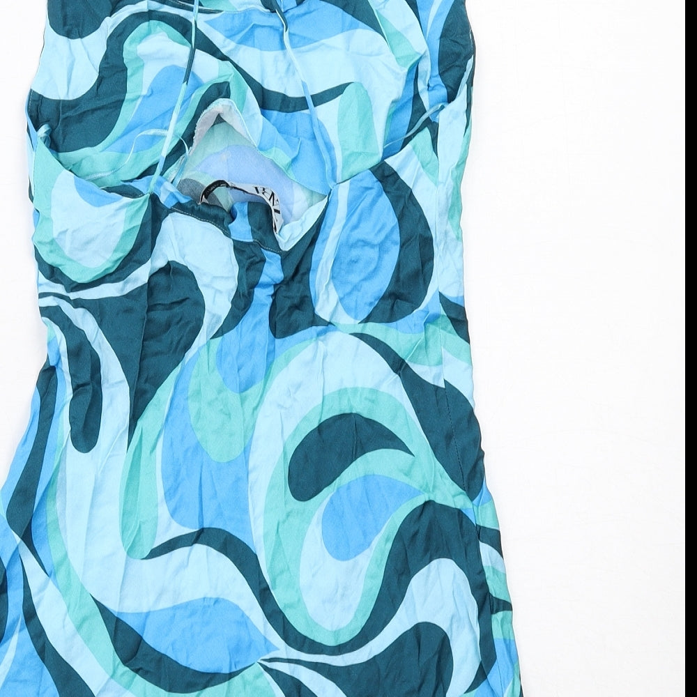 Zara Womens Blue Geometric Viscose Mini Size S Square Neck Pullover