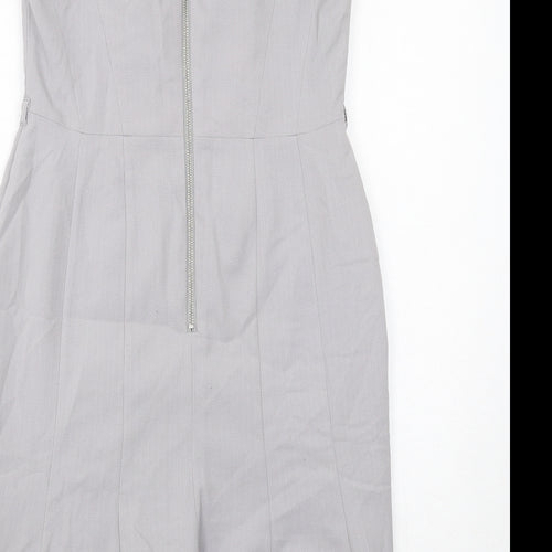 NEXT Womens Grey Polyester Shift Size 12 Round Neck Zip