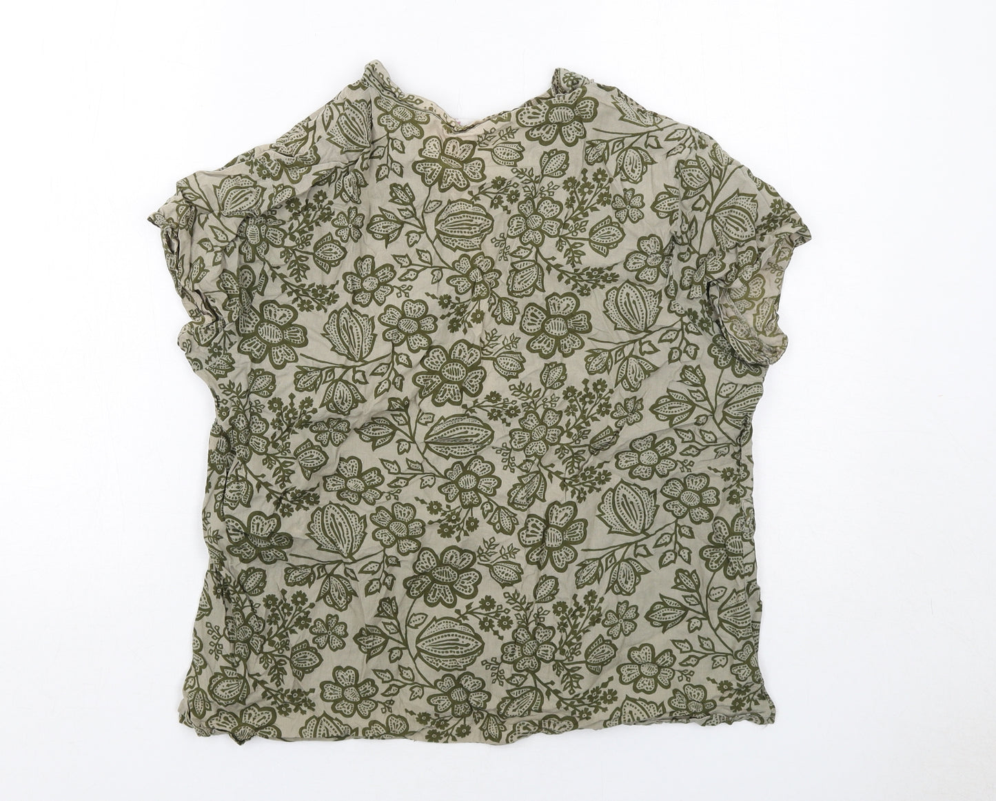 Key West Womens Green Floral Cotton Basic Button-Up Size 14 V-Neck