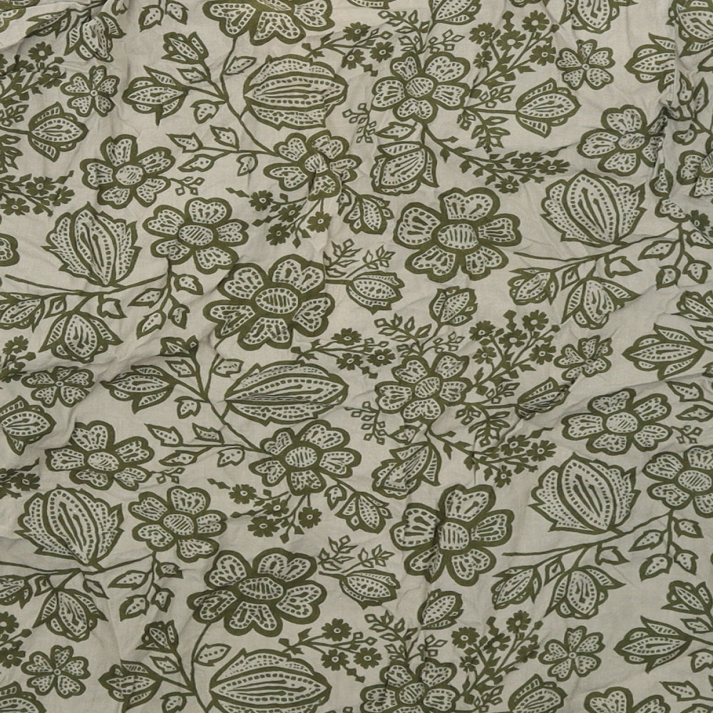 Key West Womens Green Floral Cotton Basic Button-Up Size 14 V-Neck