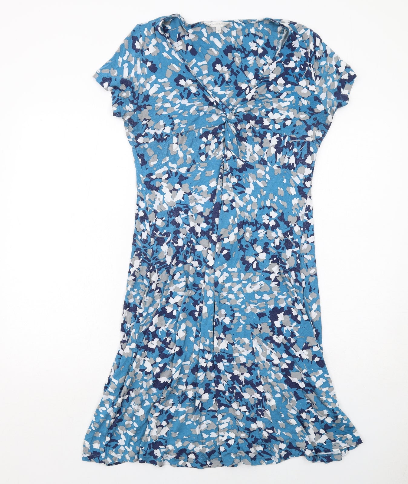 RJR.John Rocha Womens Blue Geometric Viscose A-Line Size 16 V-Neck Pullover
