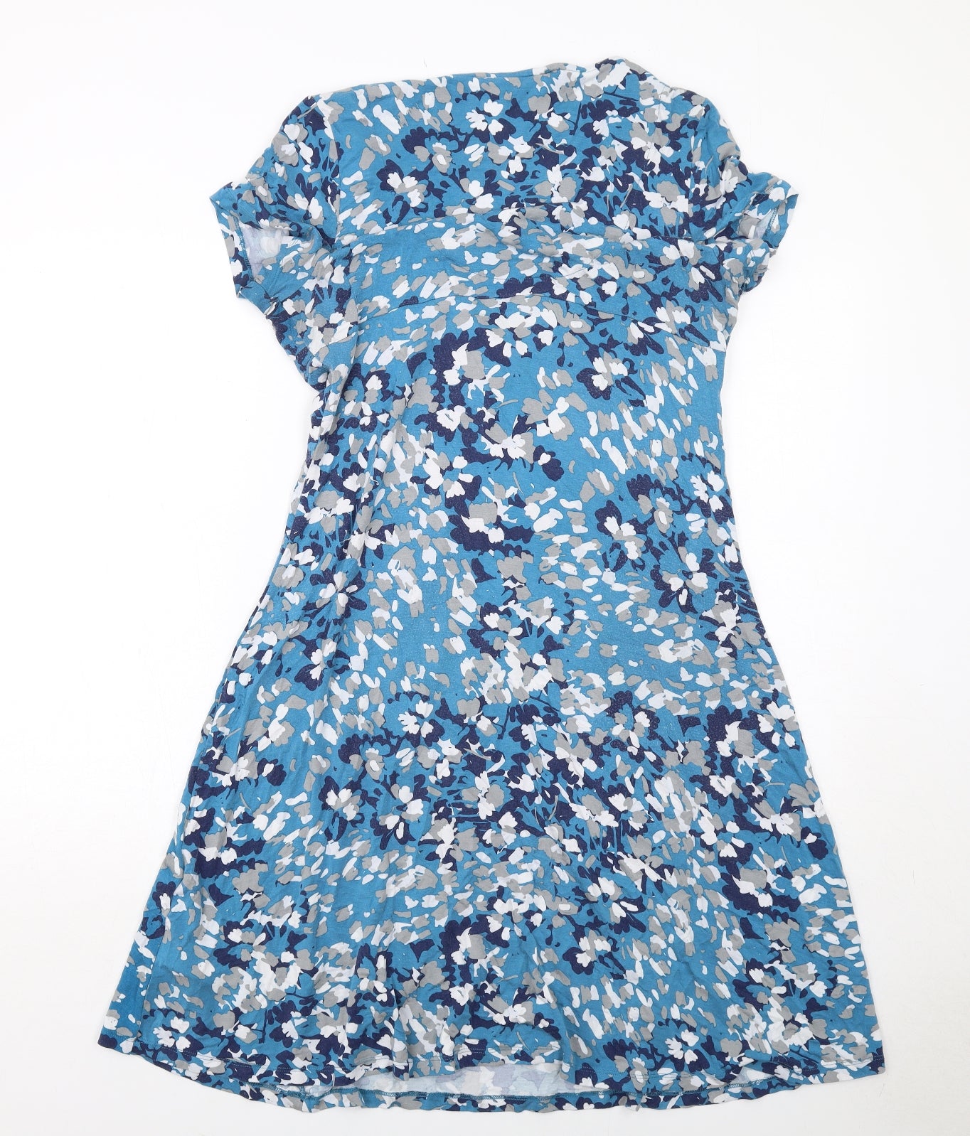 RJR.John Rocha Womens Blue Geometric Viscose A-Line Size 16 V-Neck Pullover
