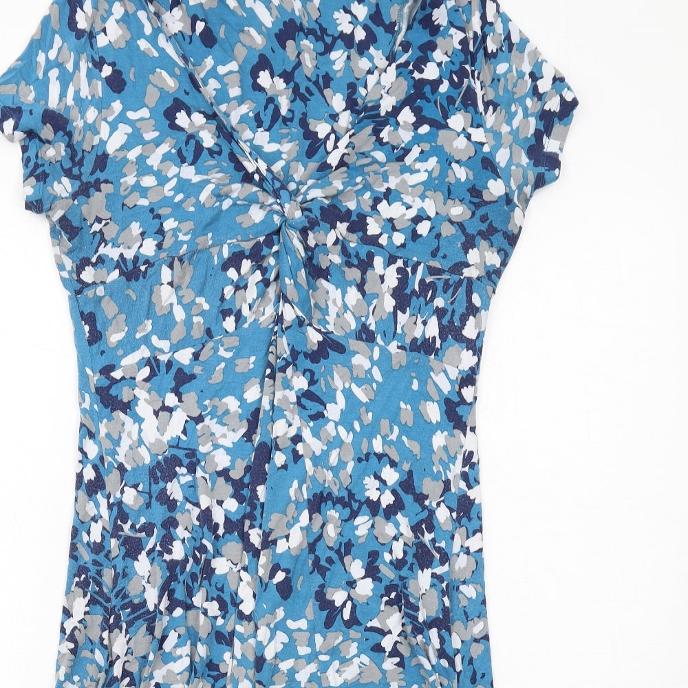 RJR.John Rocha Womens Blue Geometric Viscose A-Line Size 16 V-Neck Pullover