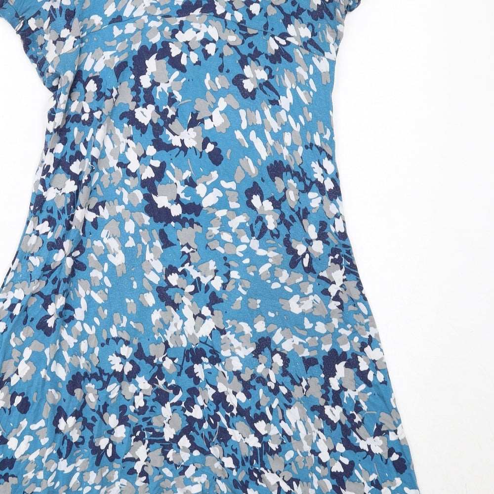 RJR.John Rocha Womens Blue Geometric Viscose A-Line Size 16 V-Neck Pullover