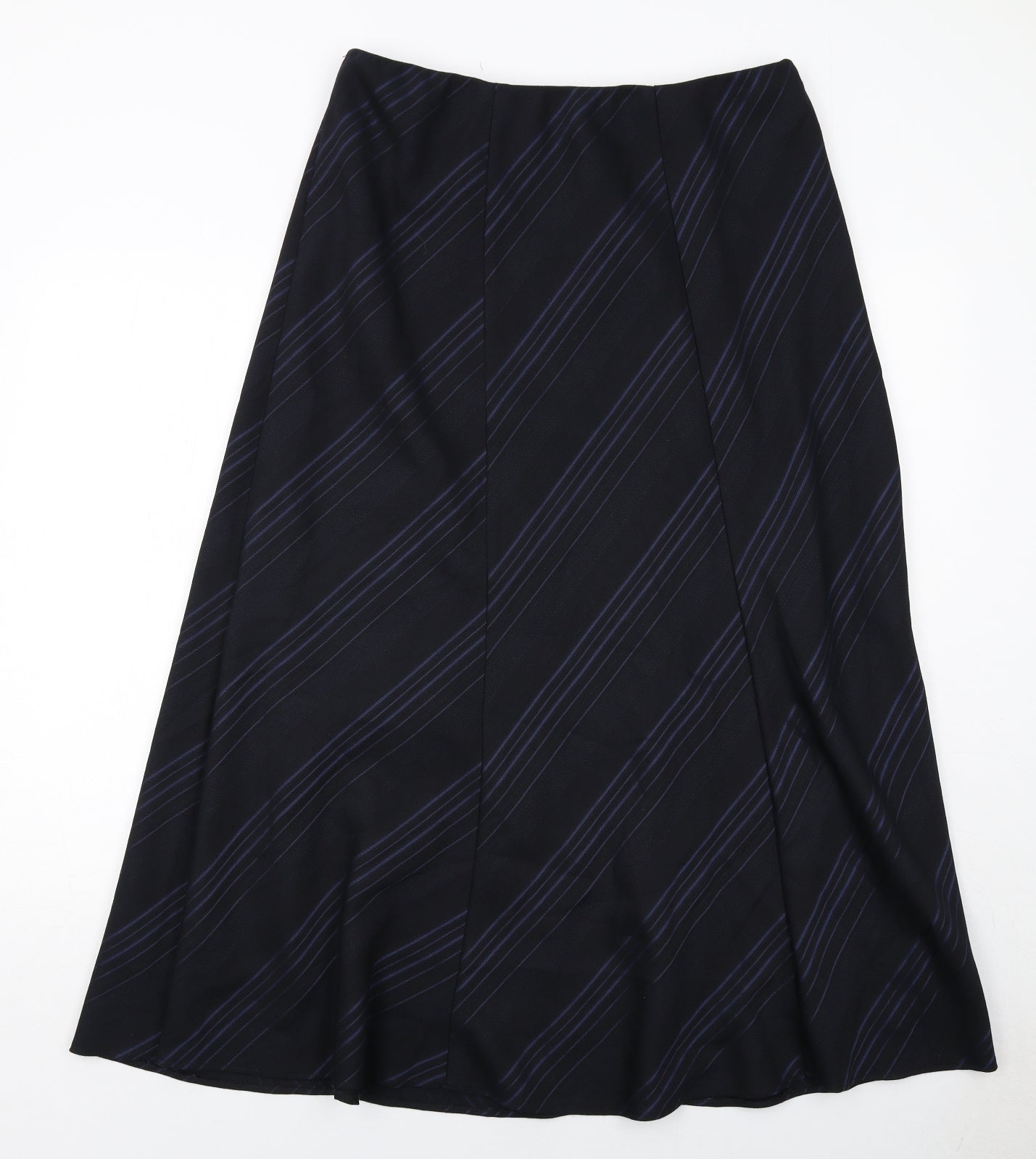 Marks and Spencer Womens Black Striped Polyester Swing Skirt Size 14
