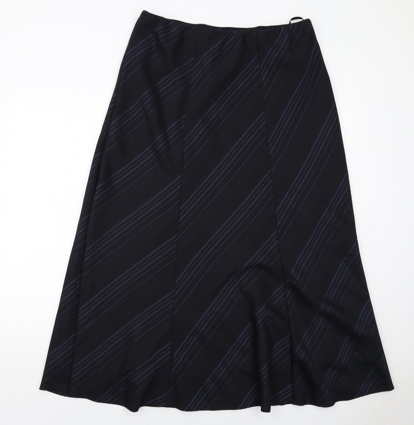 Marks and Spencer Womens Black Striped Polyester Swing Skirt Size 14