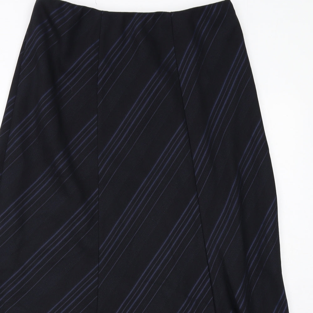 Marks and Spencer Womens Black Striped Polyester Swing Skirt Size 14