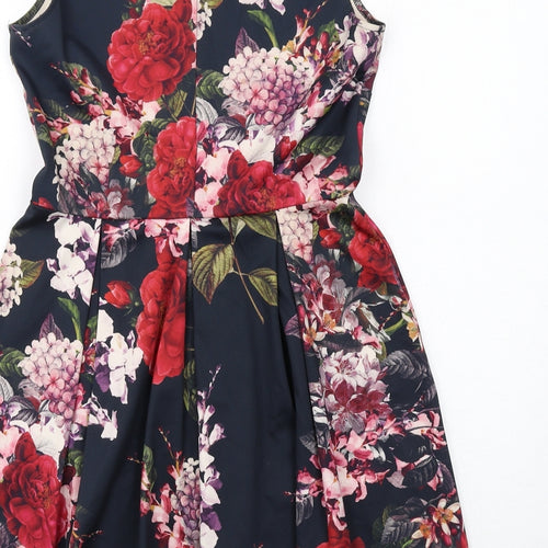 Warehouse Womens Black Floral Polyester A-Line Size 12 Boat Neck Pullover