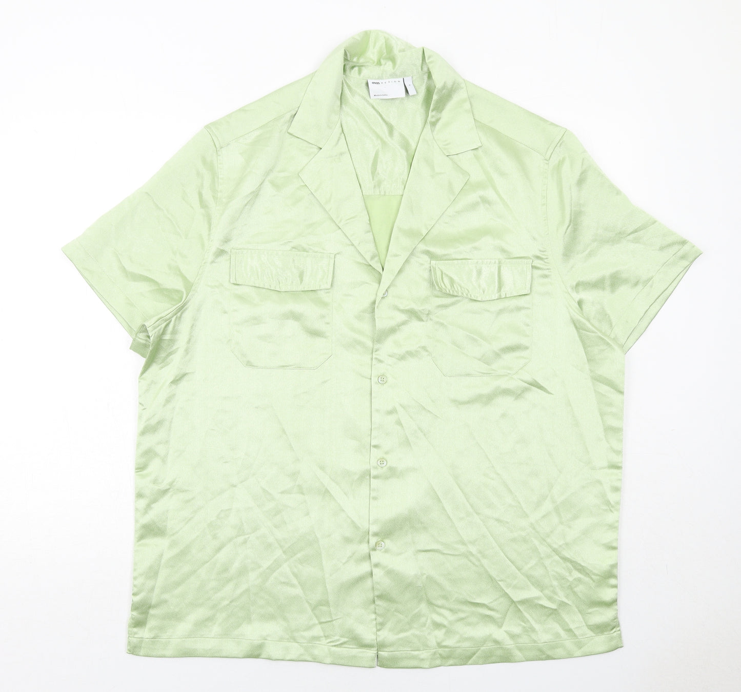 ASOS Mens Green Polyester Button-Up Size L Collared Button