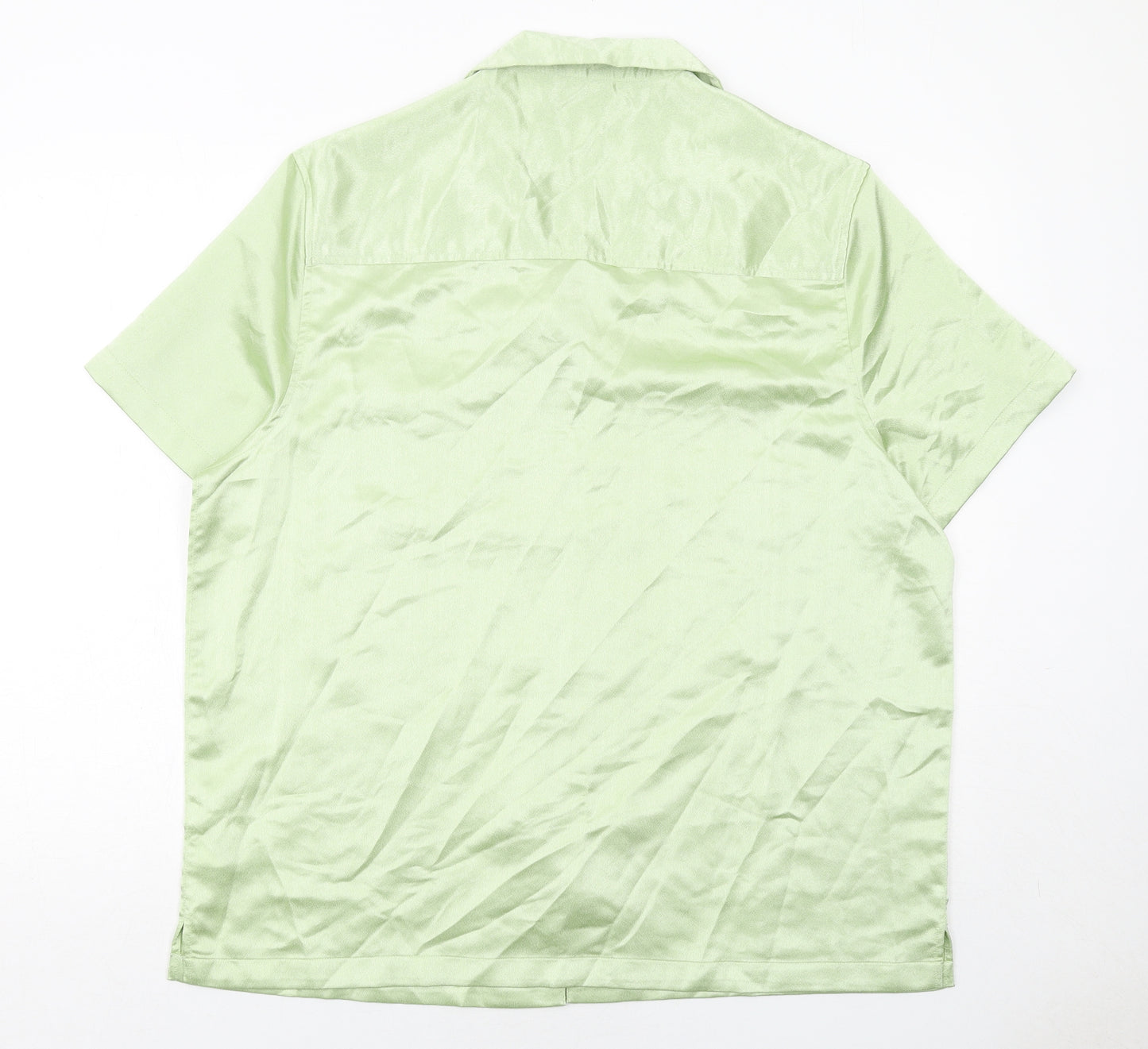 ASOS Mens Green Polyester Button-Up Size L Collared Button
