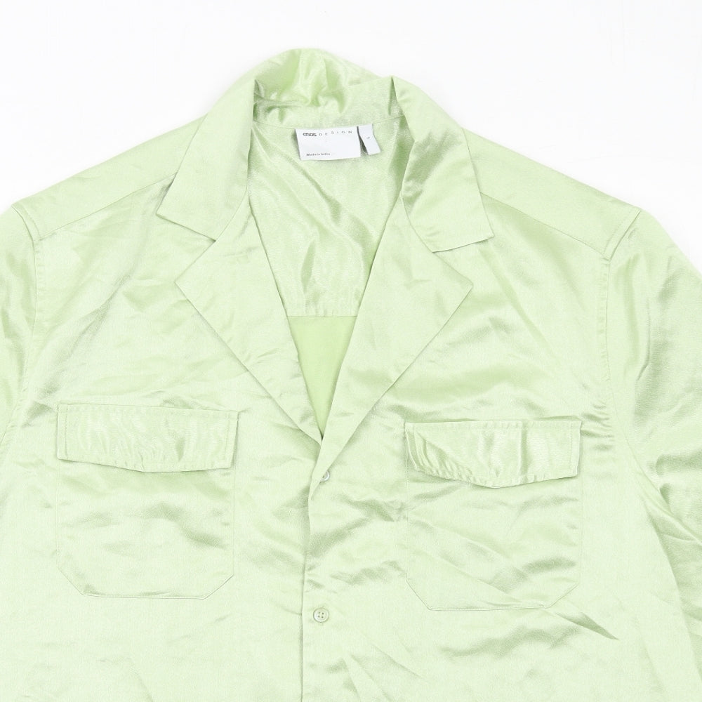 ASOS Mens Green Polyester Button-Up Size L Collared Button