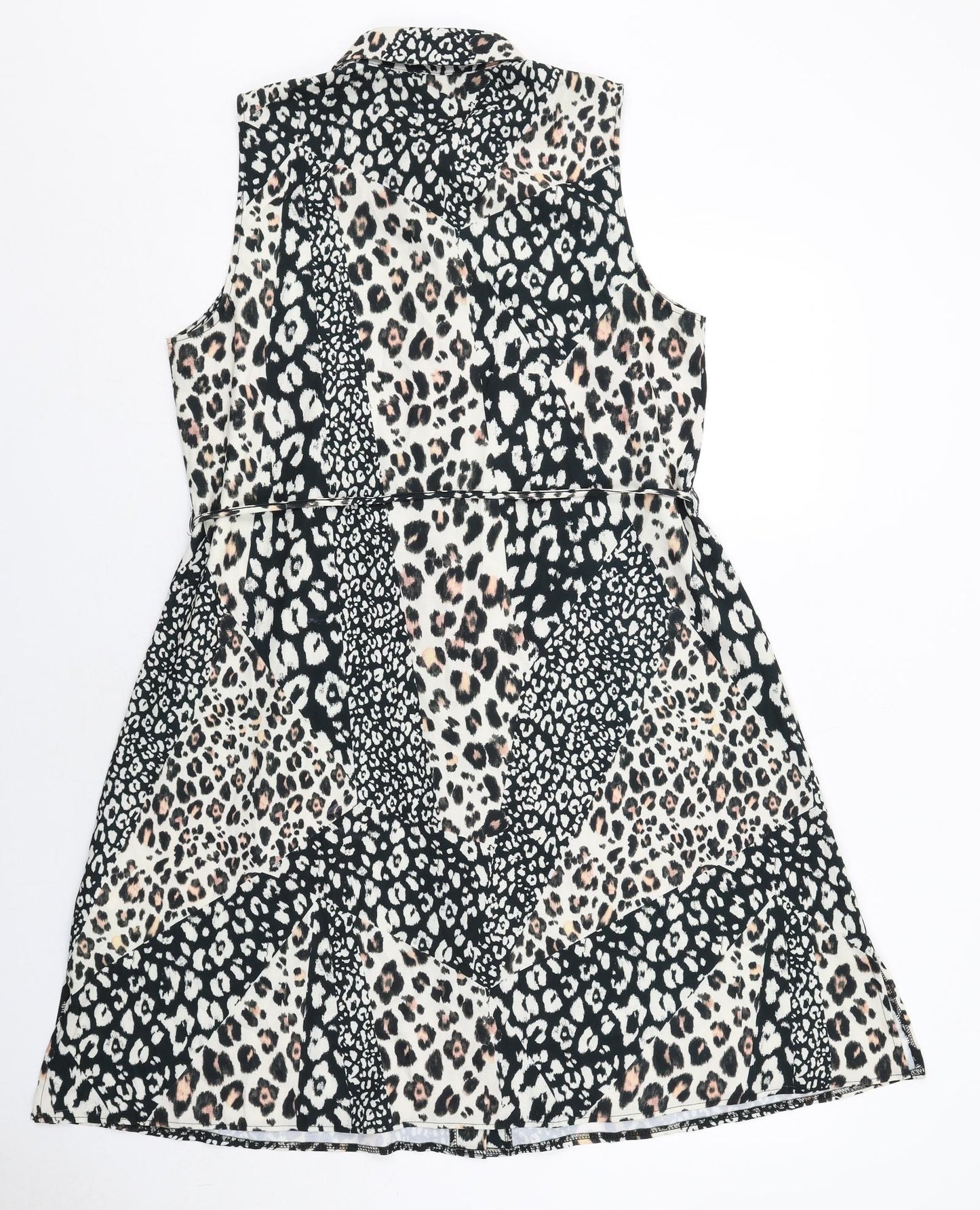 Lipsy Womens Black Animal Print Polyester Shirt Dress Size 16 Collared Button - Leopard Print