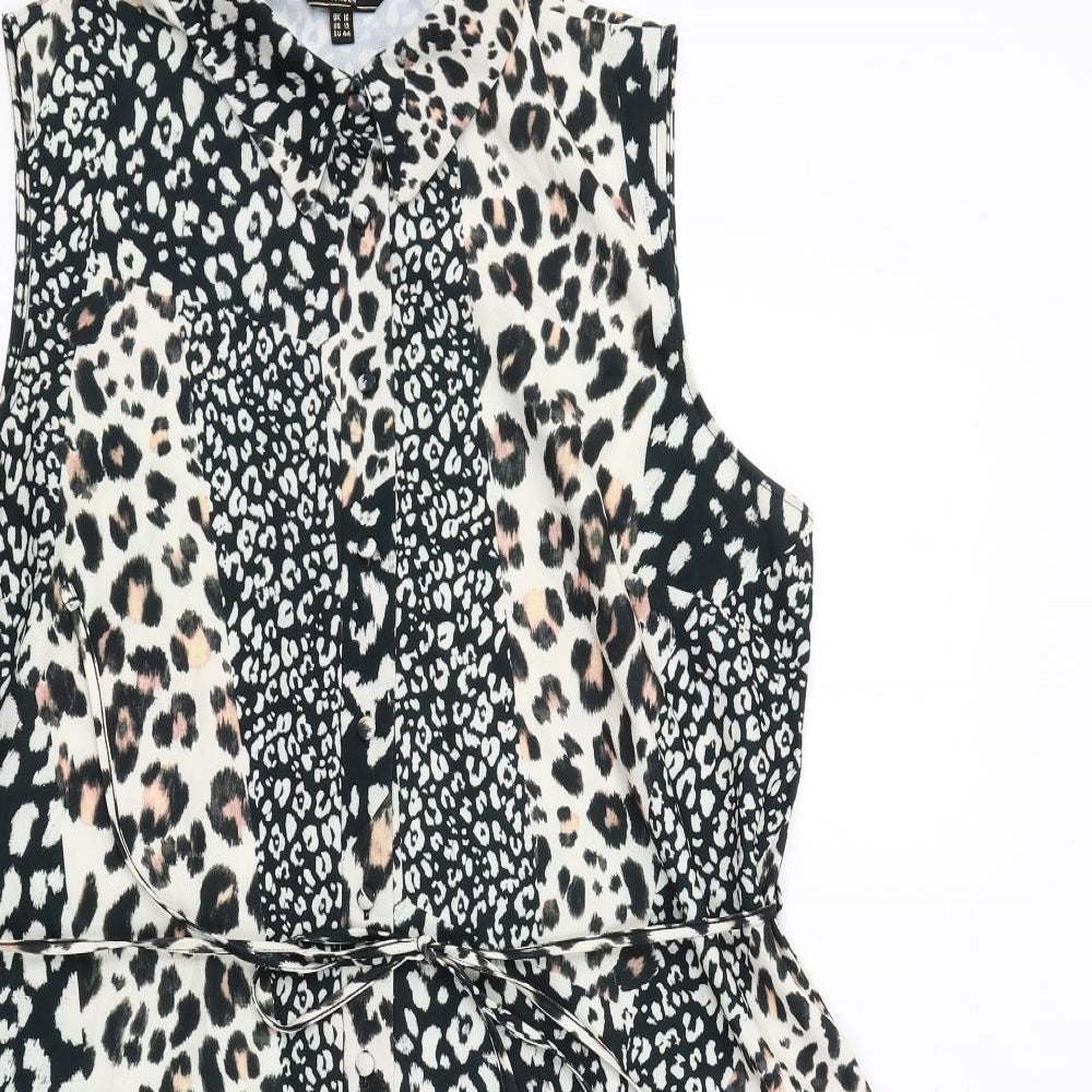 Lipsy Womens Black Animal Print Polyester Shirt Dress Size 16 Collared Button - Leopard Print