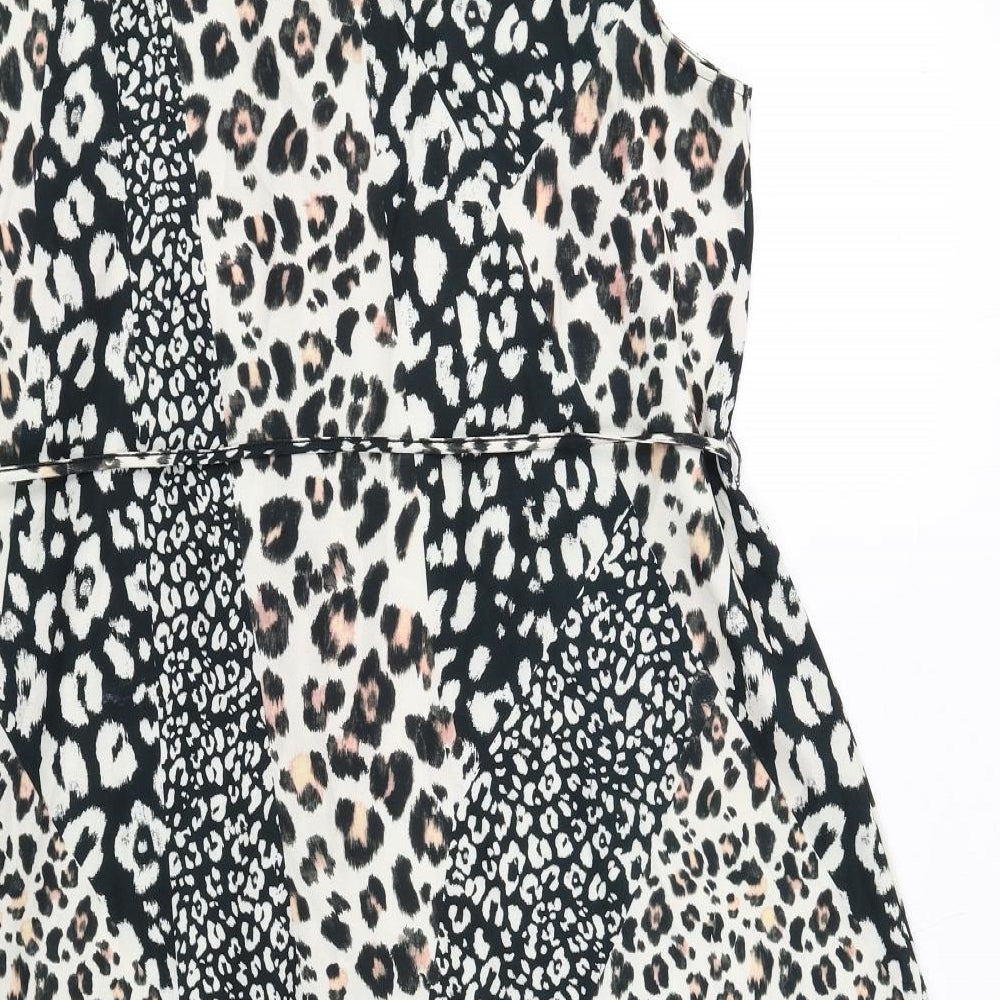 Lipsy Womens Black Animal Print Polyester Shirt Dress Size 16 Collared Button - Leopard Print